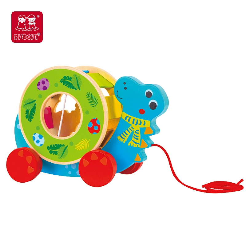 children wooden pull along toy for kids educational toy Pull Along Dinosaur