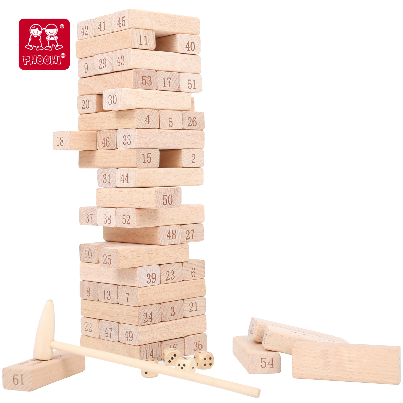 High quality educational stacking blocks game toy 54 pcs wooden tumbling tower