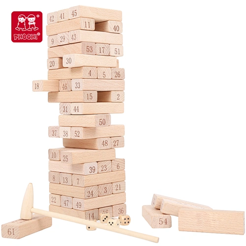 High quality educational stacking blocks game toy 54 pcs wooden tumbling tower