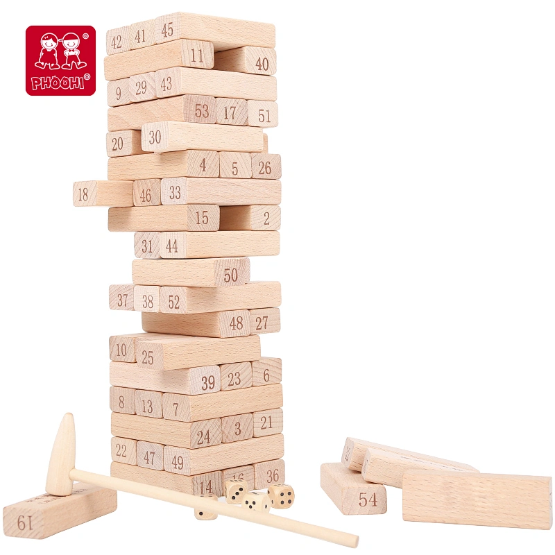 High quality educational stacking blocks game toy 54 pcs wooden tumbling tower