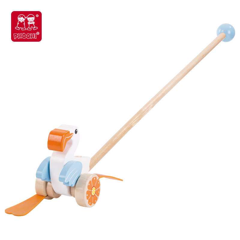 New arrival animal kids learning walker baby wooden hand push along toy for toddler 1+
