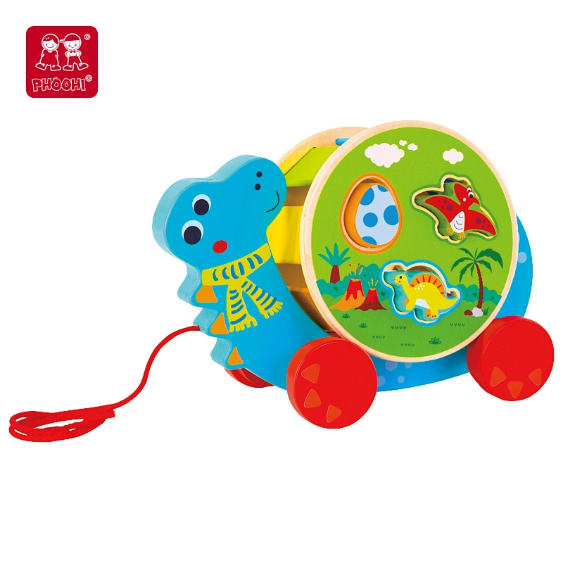 children wooden pull along toy for kids educational toy Pull Along Dinosaur