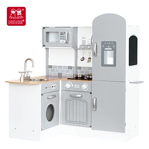 Wooden toys, PHOOHI wooden kitchen toy set, role-playing toys, microwave oven, ice maker, sink, induction cooker Big Kitchen with Corner