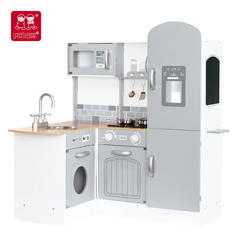 Wooden toys, PHOOHI wooden kitchen toy set, role-playing toys, microwave oven, ice maker, sink, induction cooker Big Kitchen with Corner