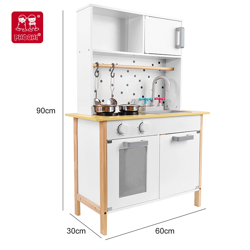 PHOOHI White wooden Kitchen toys,kids wooden play kitchen set toy for toddler