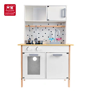 PHOOHI White wooden Kitchen toys,kids wooden play kitchen set toy for toddler