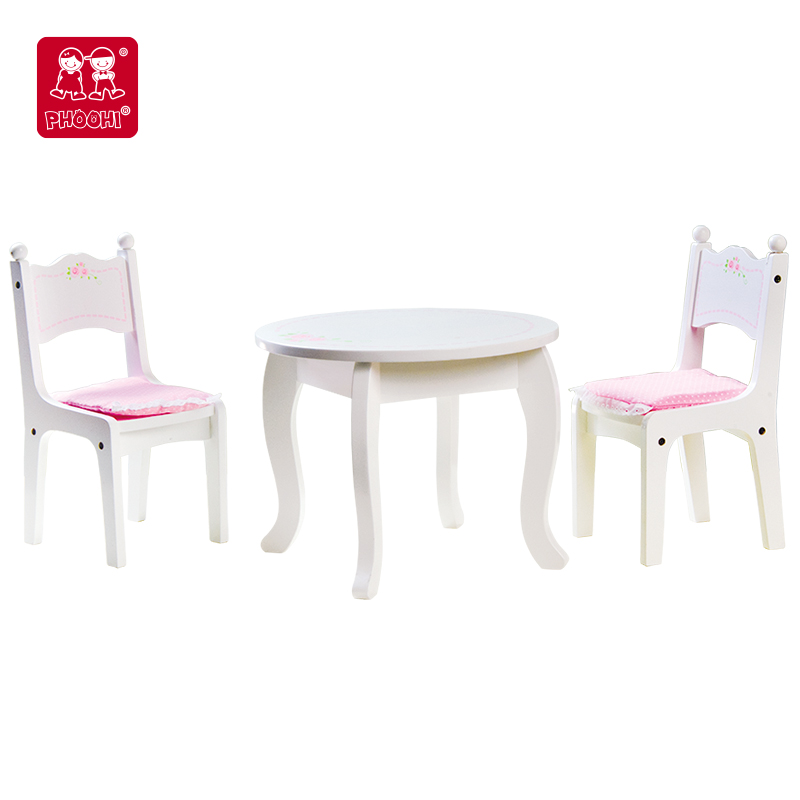 Doll Round Table and Chairs Set with Pad