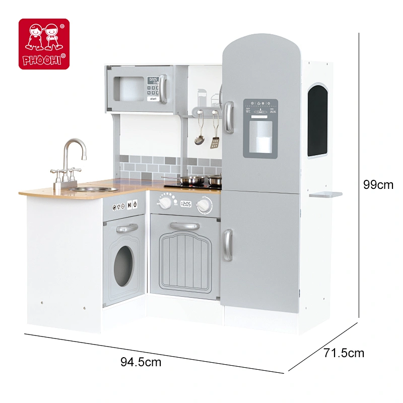 Wooden toys, PHOOHI wooden kitchen toy set, role-playing toys, microwave oven, ice maker, sink, induction cooker Big Kitchen with Corner