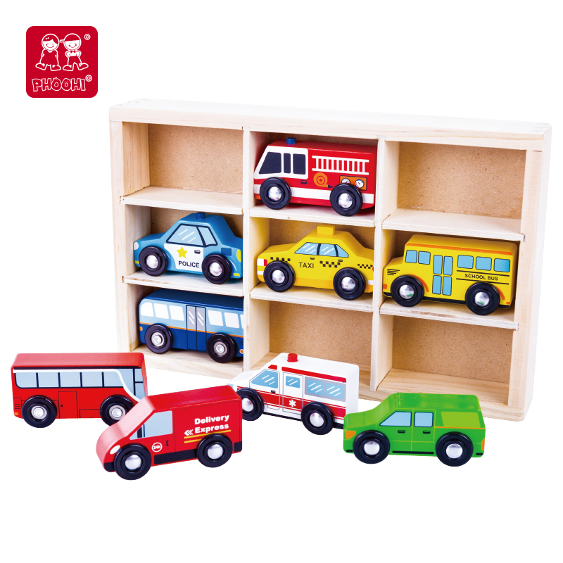 kids wooden car set toys
