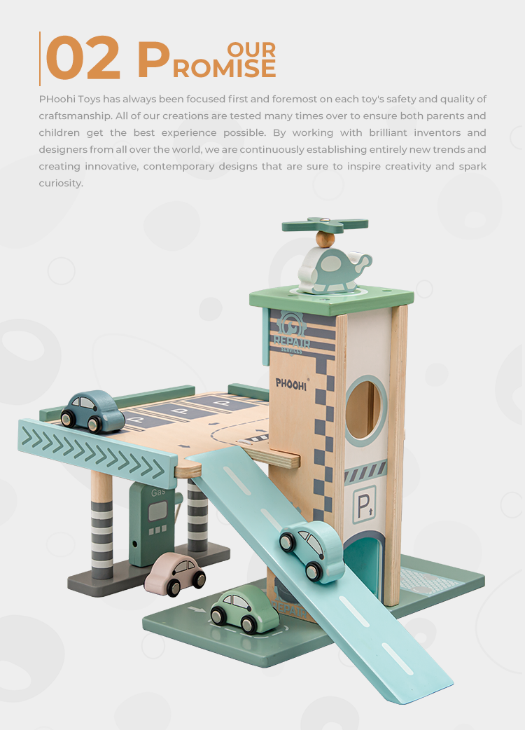 phoohi wooden parking lot toy set