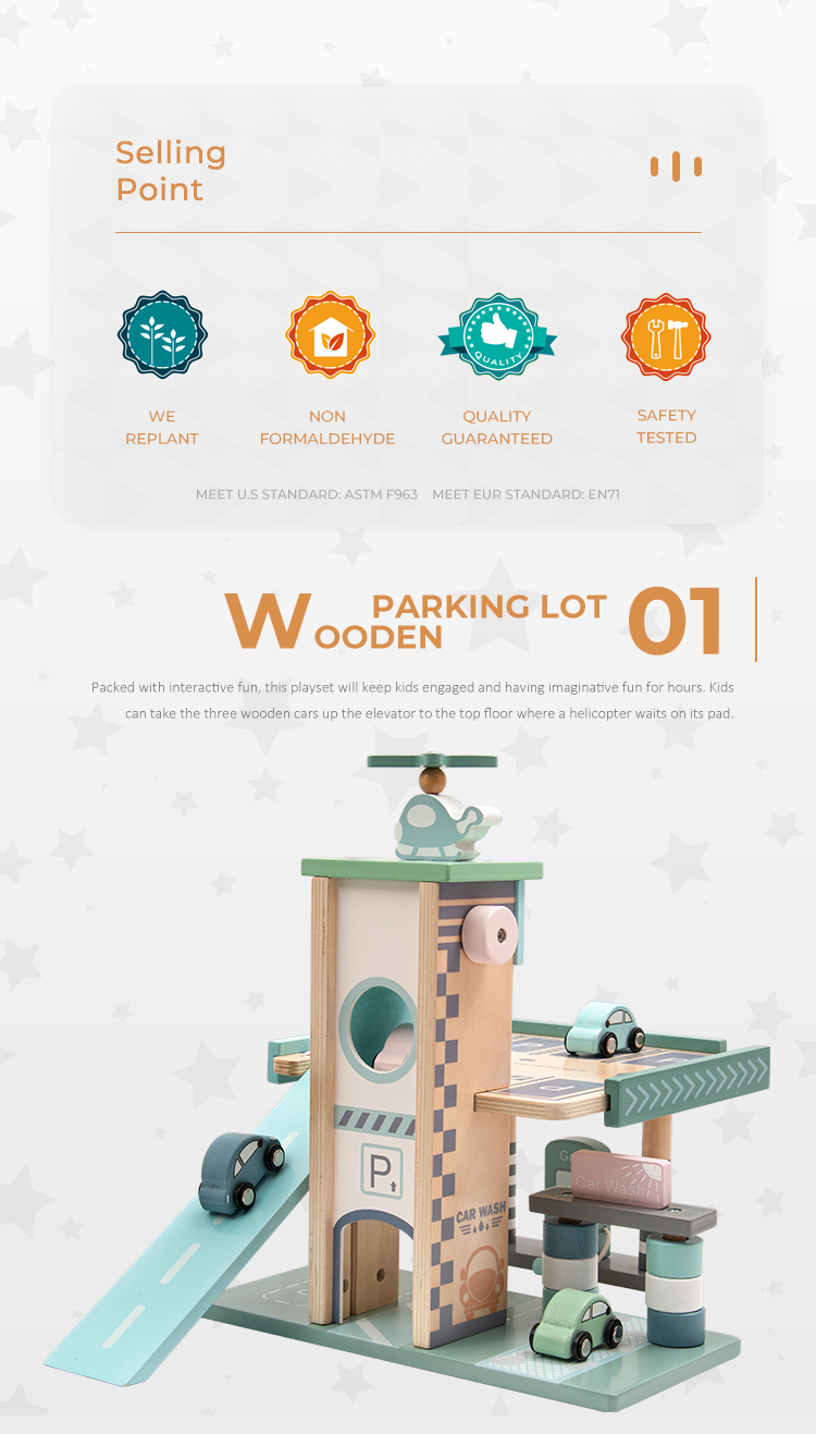wooden parking lot toy set