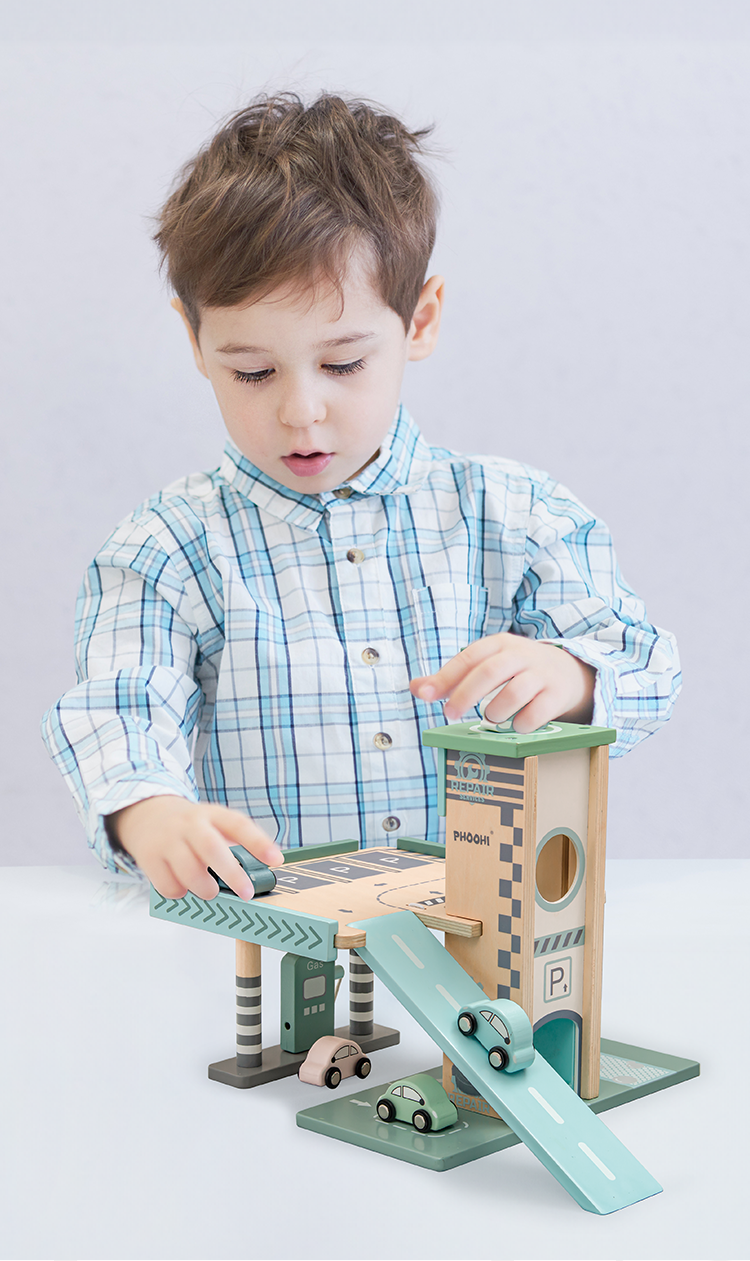 wooden parking lot toy set