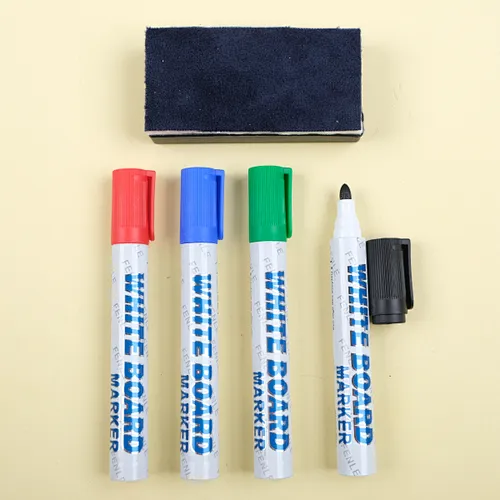 4 White board markers and a board wiper