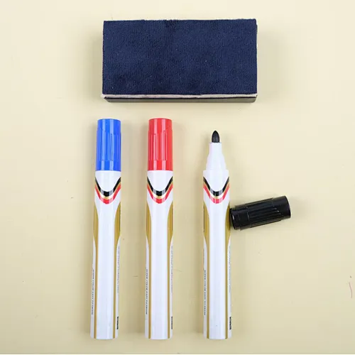 3 White board markers and a board wiper
