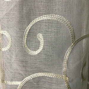 Western style decorative linen looked window sheer curtain with shinny