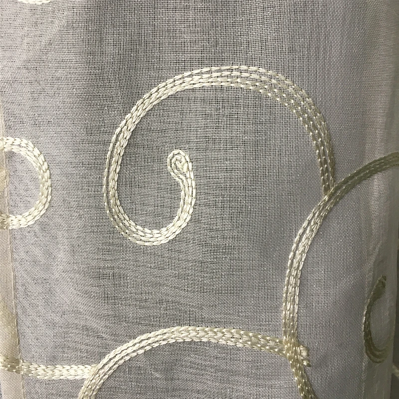 Western style decorative linen looked window sheer curtain with shinny