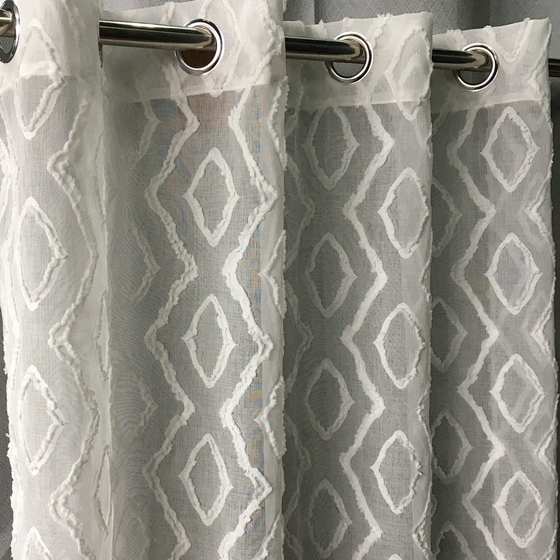 100% polyester sheer curtain with classic white pattern in stock