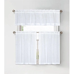 The newest Cheap sheer Kitchen curtain 100%Polyester smoke Vertical stripe 3pcs tier set