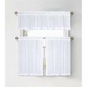 The newest Cheap sheer Kitchen curtain 100%Polyester smoke Vertical stripe 3pcs tier set