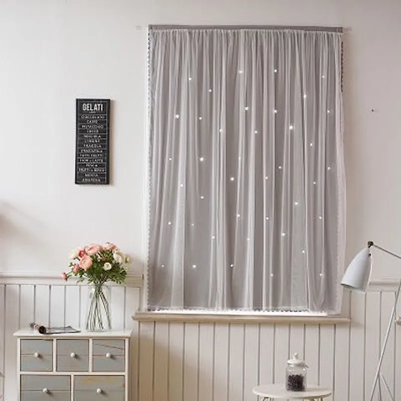100% Polyester fabric  kids curtains hollow out curtain in stock