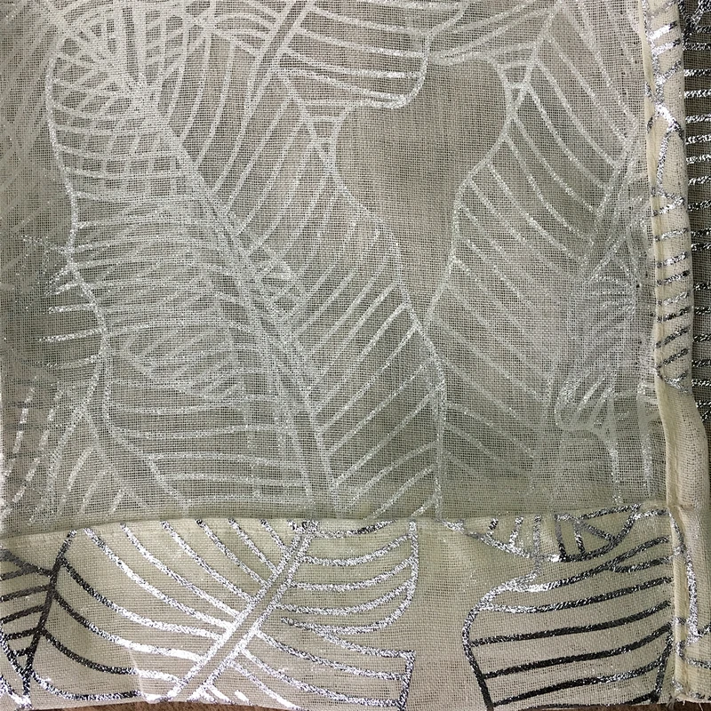 china supply european dolly sheer window leaves silver foil printing pattern sheer curtain