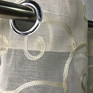 Western style decorative linen looked window sheer curtain with shinny
