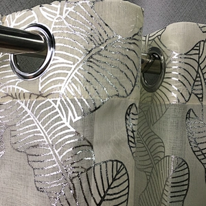 china supply european dolly sheer window leaves silver foil printing pattern sheer curtain