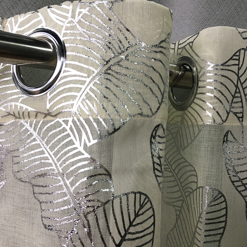 china supply european dolly sheer window leaves silver foil printing pattern sheer curtain