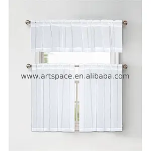 The newest Cheap sheer Kitchen curtain 100%Polyester smoke Vertical stripe 3pcs tier set