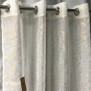 modern metallic shiny hand block leave print gold glitter foil curtain for home decoration