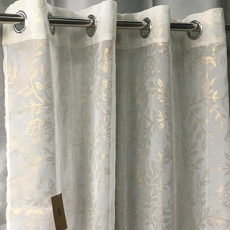 modern metallic shiny hand block leave print gold glitter foil curtain for home decoration