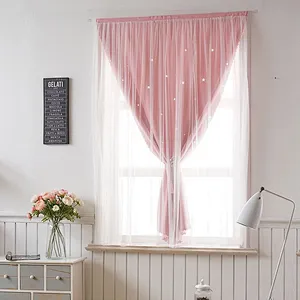 100% Polyester fabric  kids curtains hollow out curtain in stock