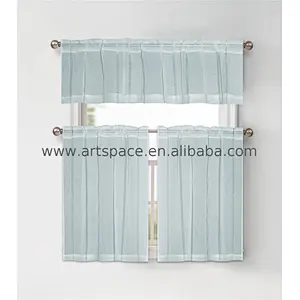 The newest Cheap sheer Kitchen curtain 100%Polyester smoke Vertical stripe 3pcs tier set