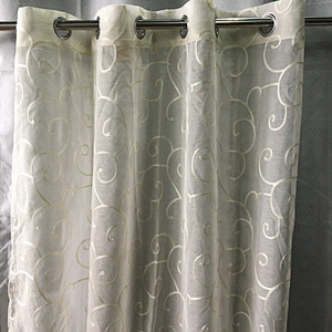 Western style decorative linen looked window sheer curtain with shinny