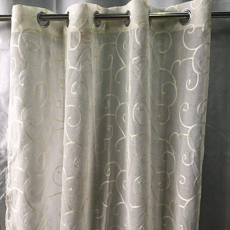 Western style decorative linen looked window sheer curtain with shinny