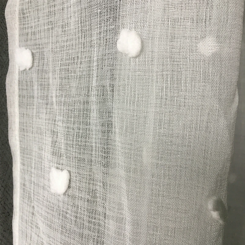 white pattern Pompom  grommets sheer curtain for bedroom from china