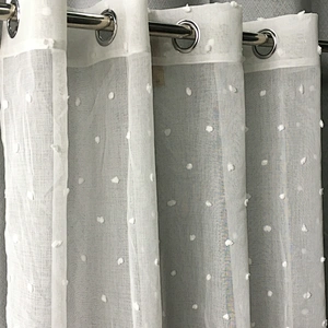 white pattern Pompom  grommets sheer curtain for bedroom from china