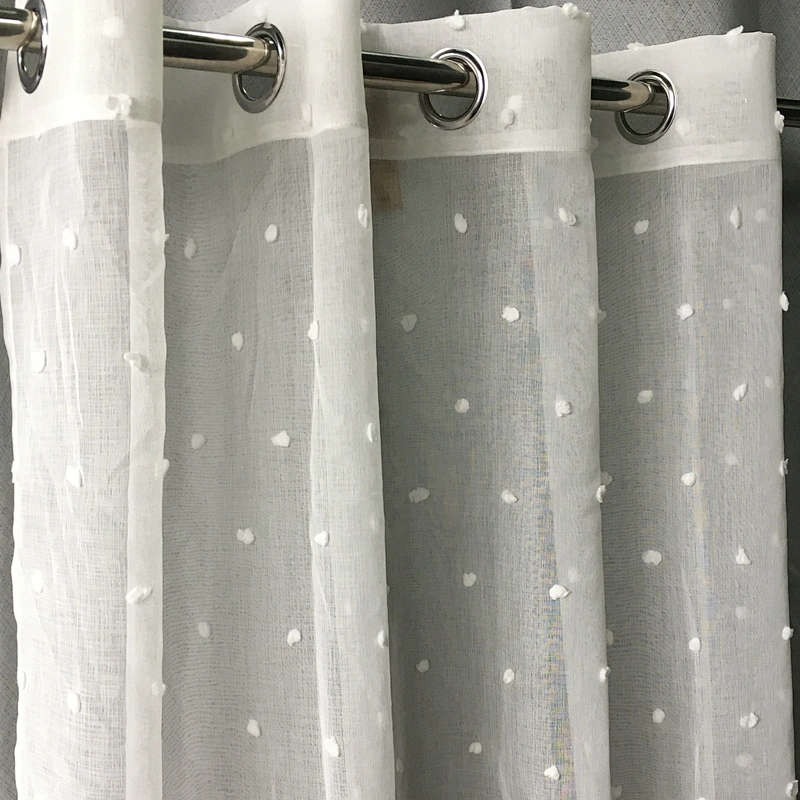 white pattern Pompom  grommets sheer curtain for bedroom from china