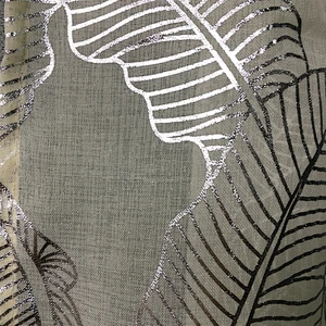 china supply european dolly sheer window leaves silver foil printing pattern sheer curtain