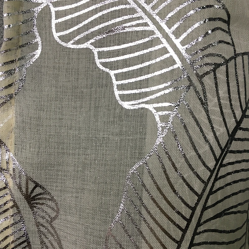 china supply european dolly sheer window leaves silver foil printing pattern sheer curtain