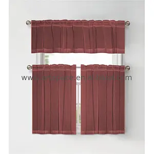 The newest Cheap sheer Kitchen curtain 100%Polyester smoke Vertical stripe 3pcs tier set