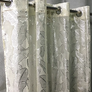 china supply european dolly sheer window leaves silver foil printing pattern sheer curtain