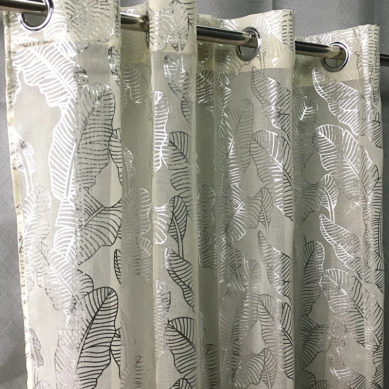china supply european dolly sheer window leaves silver foil printing pattern sheer curtain