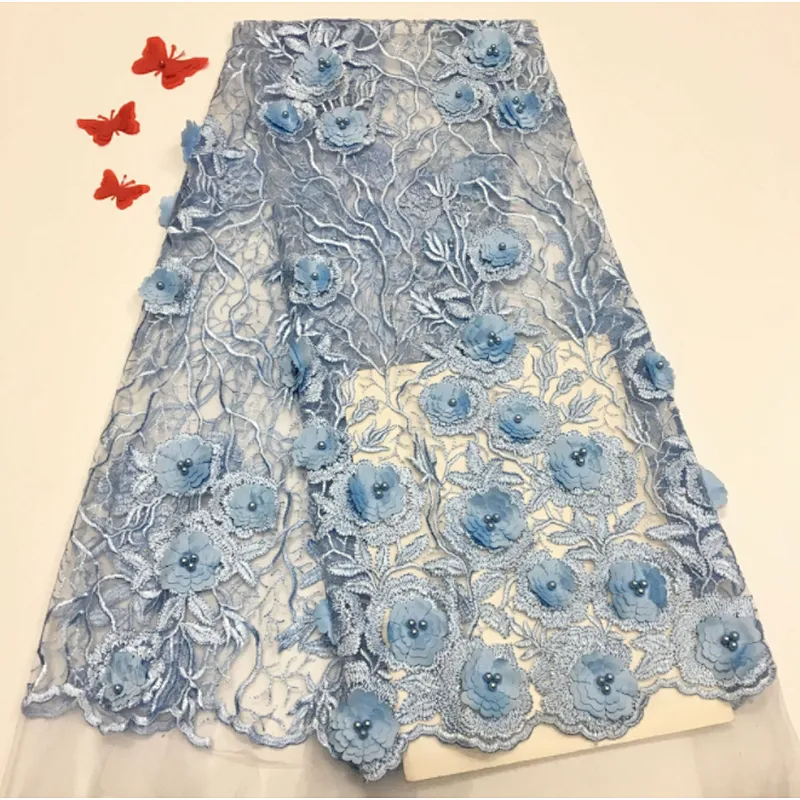 2019 New Style High Quality Beautifical Lace Flower Embroidered 3d Beaded Lace Fabric Bridal Lace Fabric For Wedding Dress