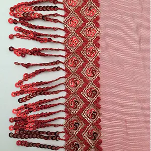 hot selling african polyester sequin bridal fashion tassel net lace fabric for women dress