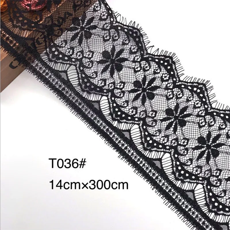 Fashion hot sale 14*300cm 100%  nylon french eyelash lace trim