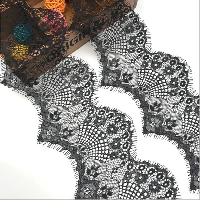 Fashion hot sale 13*300cm 100%  nylon french eyelash lace trim