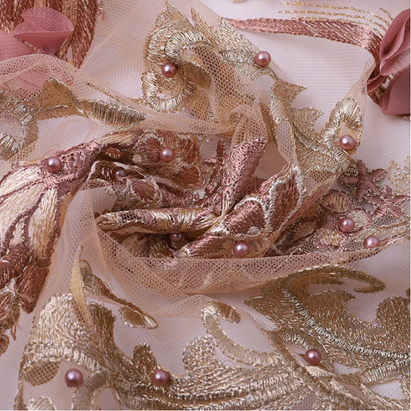 Bead Lace 2019 Mesh 3d Embroidered Applique Flower Embroidery Fashion Fabric