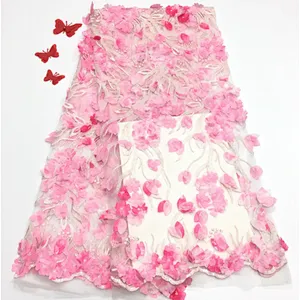 2019 haigh quality peach 3d flower french embroidered tulle wedding beaded lace fabric