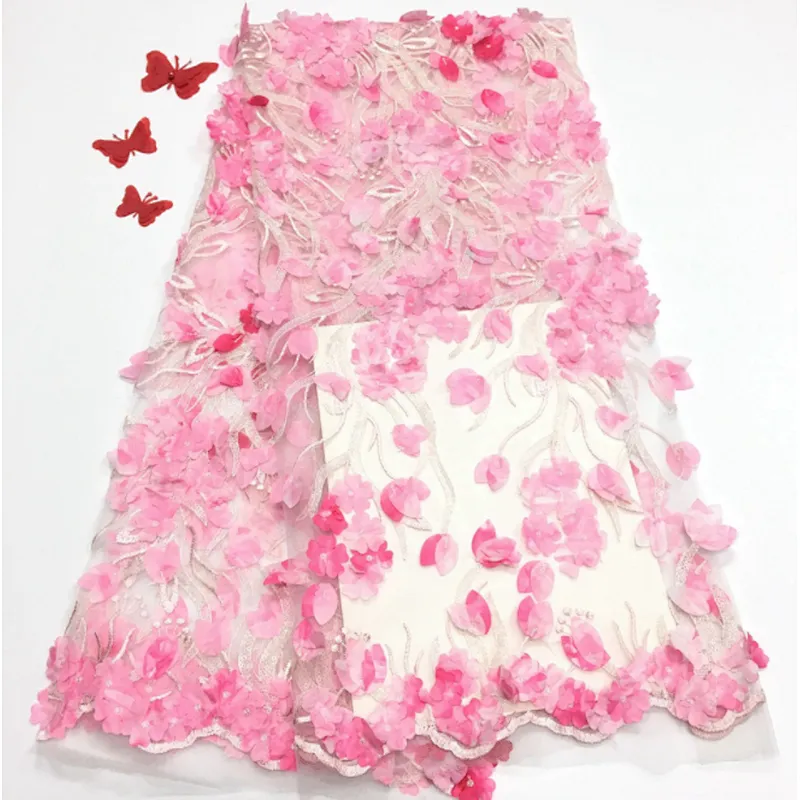 2019 haigh quality peach 3d flower french embroidered tulle wedding beaded lace fabric